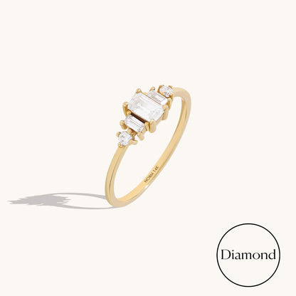 Baguette Diamond Three Stone Ring in Gold