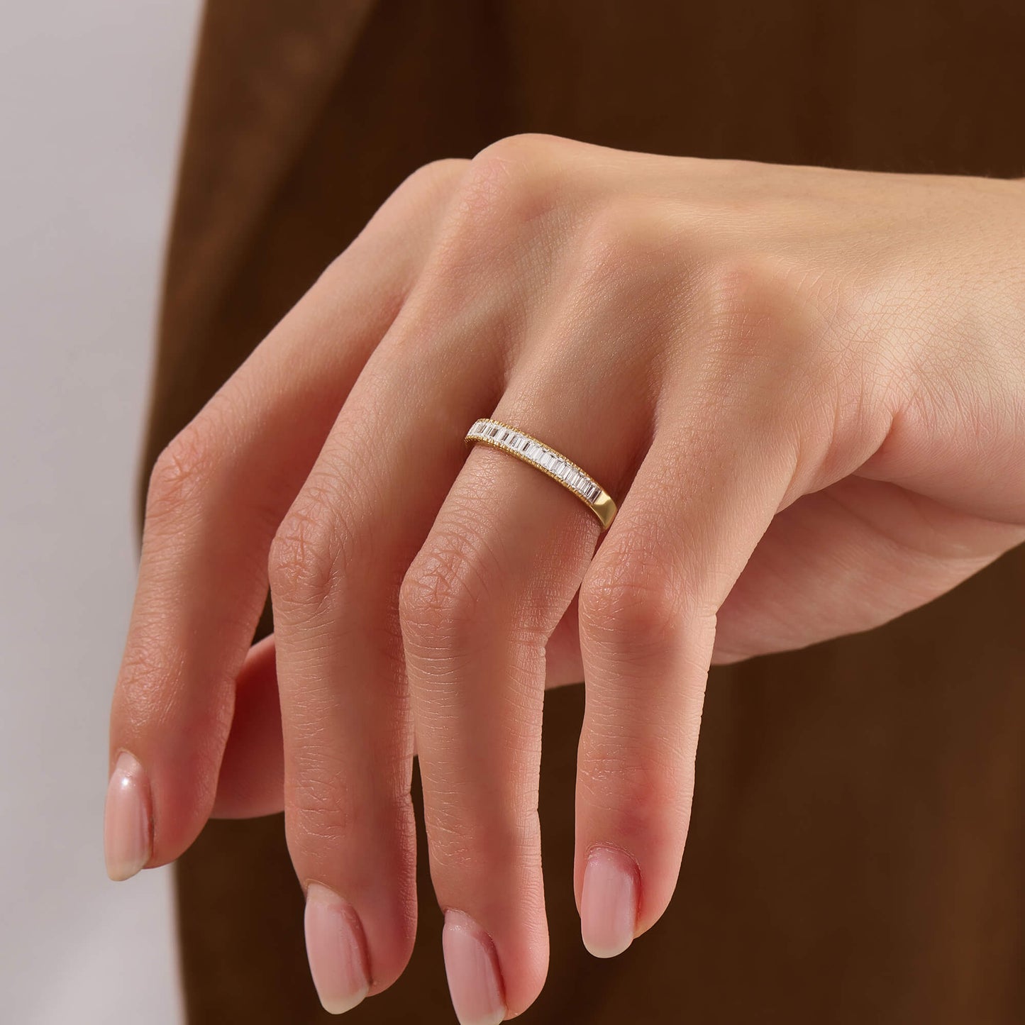 Baguette Half Eternity Wedding Band in Gold