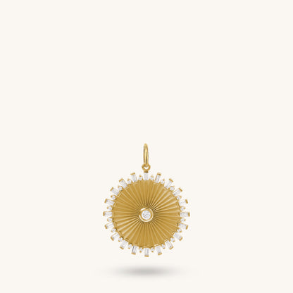 Baguette Pave Sun Necklace in Gold