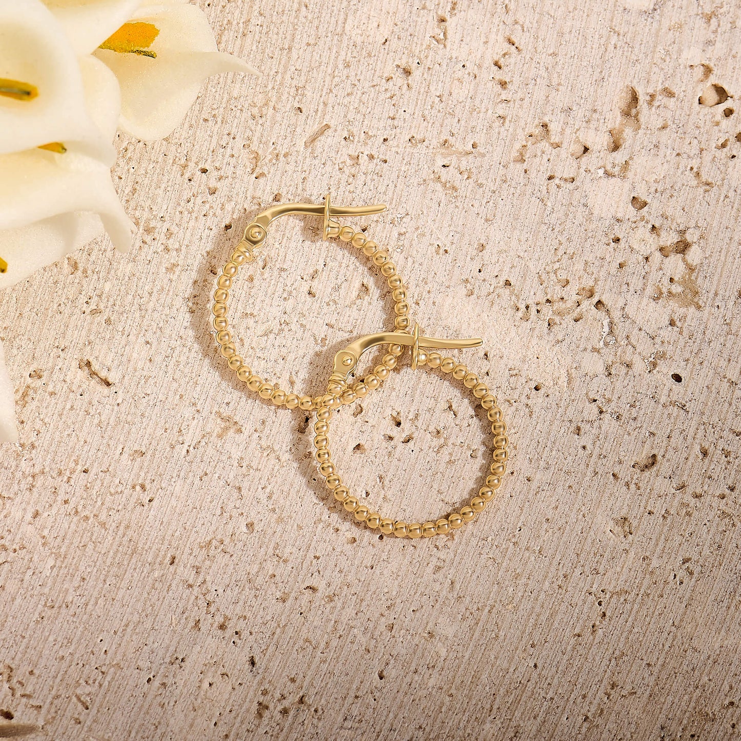 Beaded Hoop Earrings in Gold