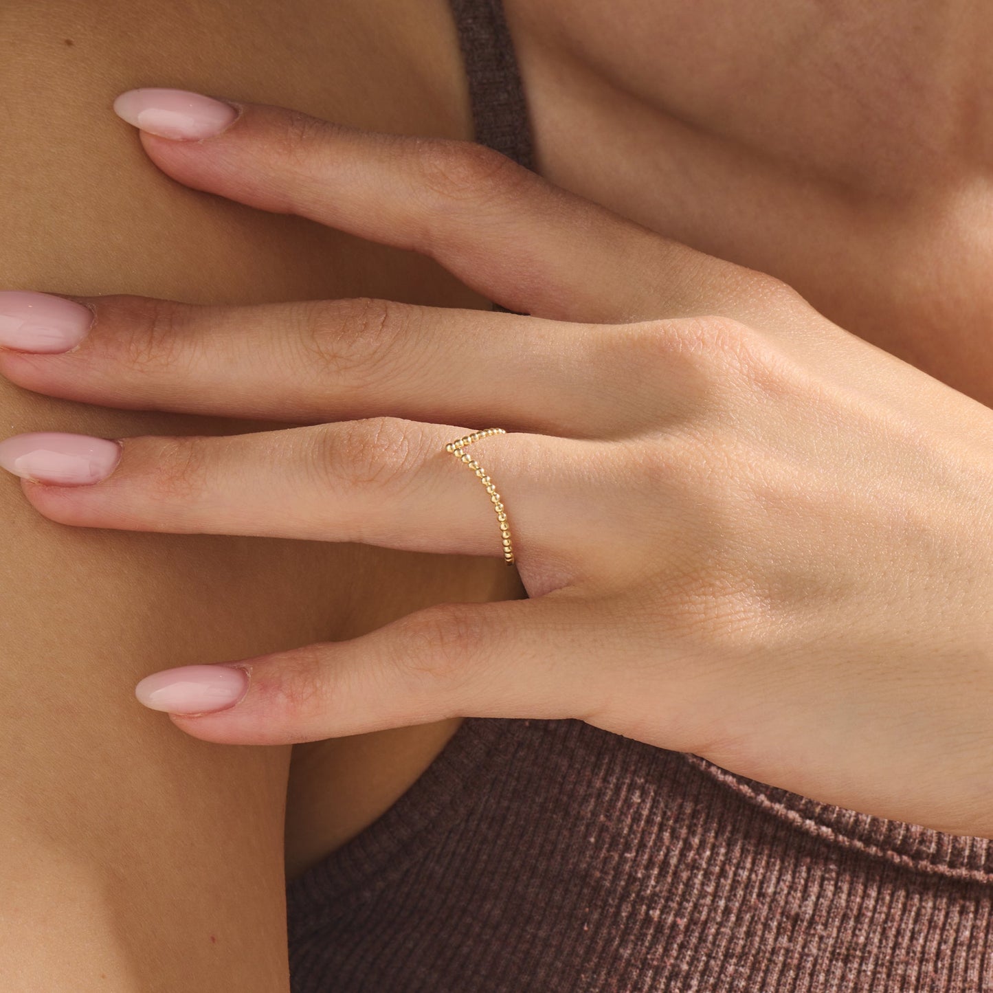 Beaded Wishbone Ring in Gold