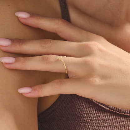 Beaded Wishbone Ring in Gold