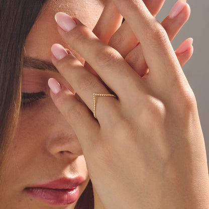 Beaded Wishbone Ring in Gold
