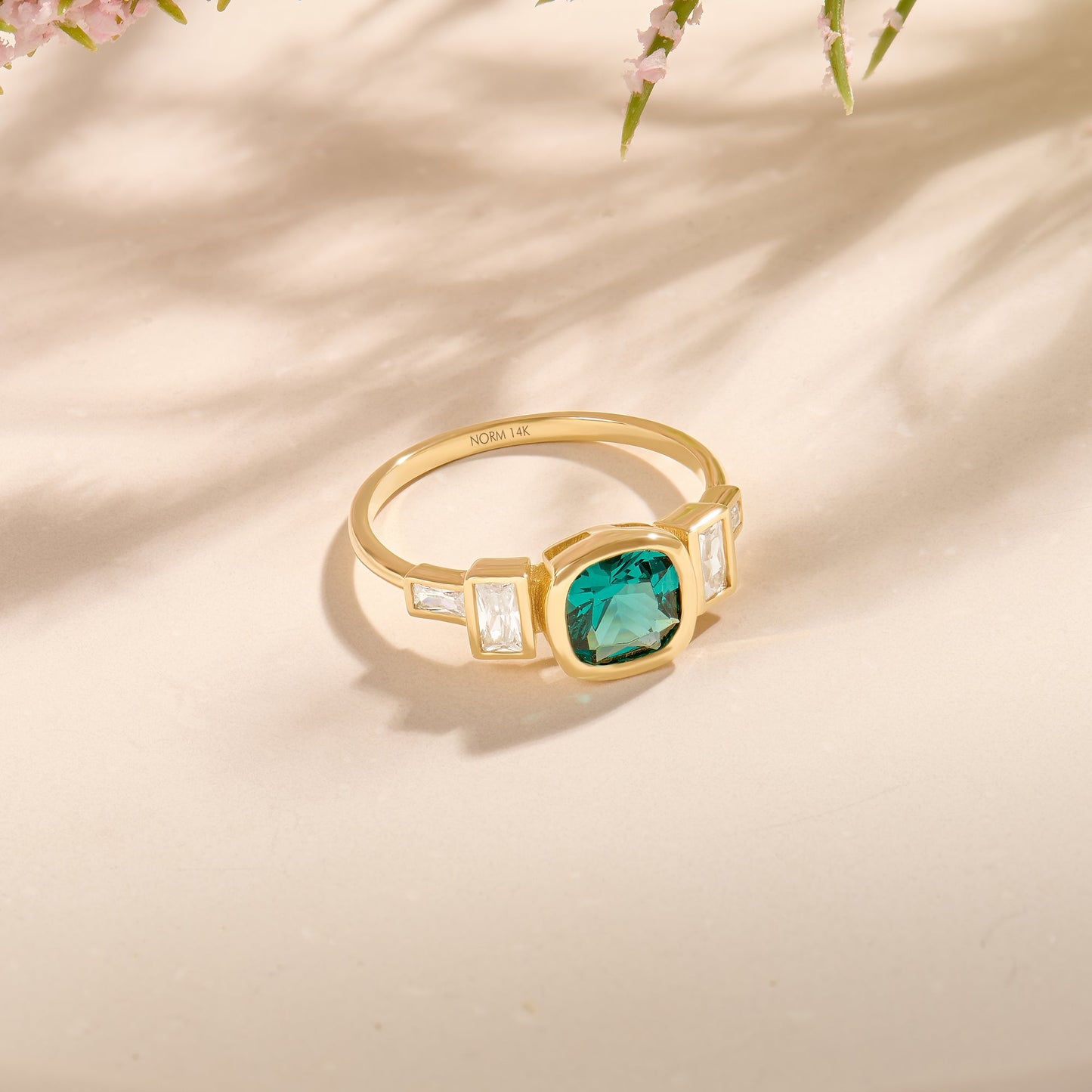Bezel-Set Cushion Arctic Green Engagement Ring in Gold