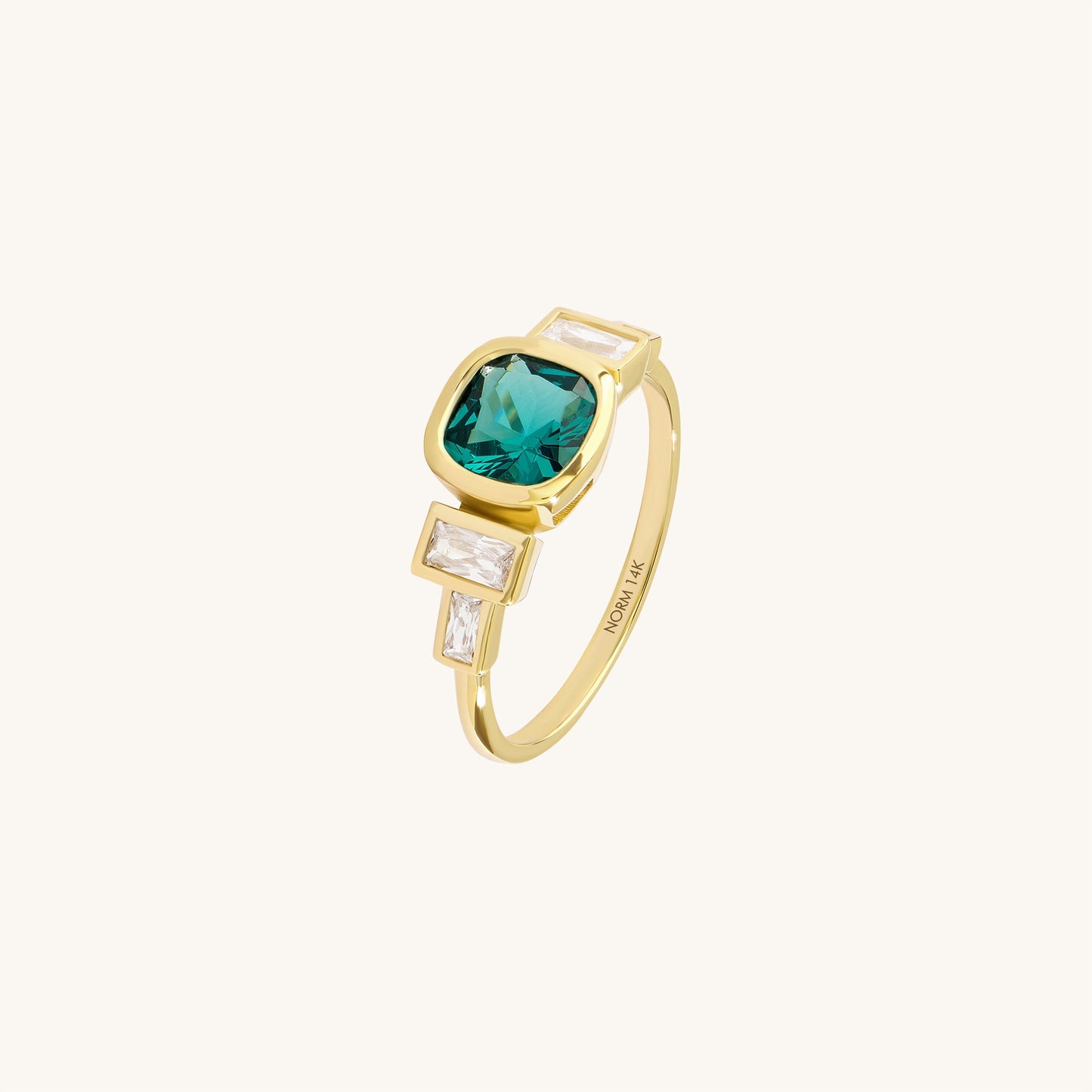 Bezel-Set Cushion Arctic Green Engagement Ring in Gold