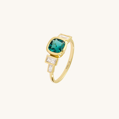 Bezel-Set Cushion Arctic Green Engagement Ring in Gold