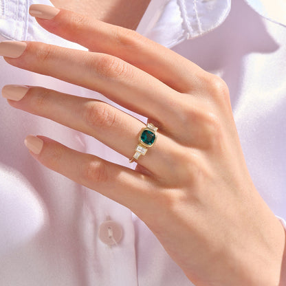 Bezel-Set Cushion Arctic Green Engagement Ring in Gold