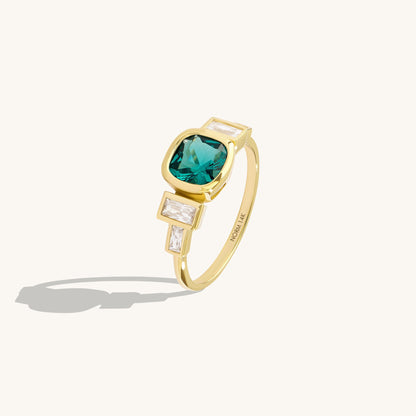 Bezel-Set Cushion Arctic Green Engagement Ring in Gold