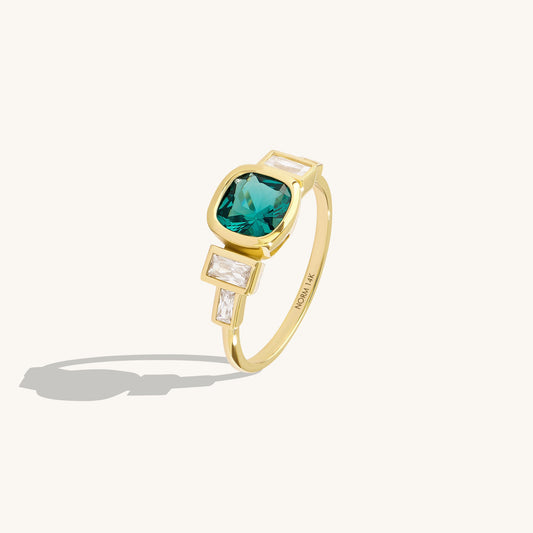 Bezel-Set Cushion Arctic Green Engagement Ring in Gold