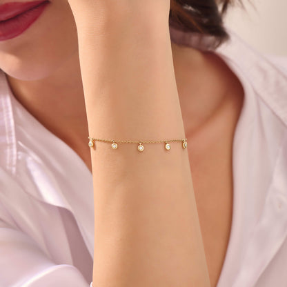 Bezel Dangle Bracelet in Gold