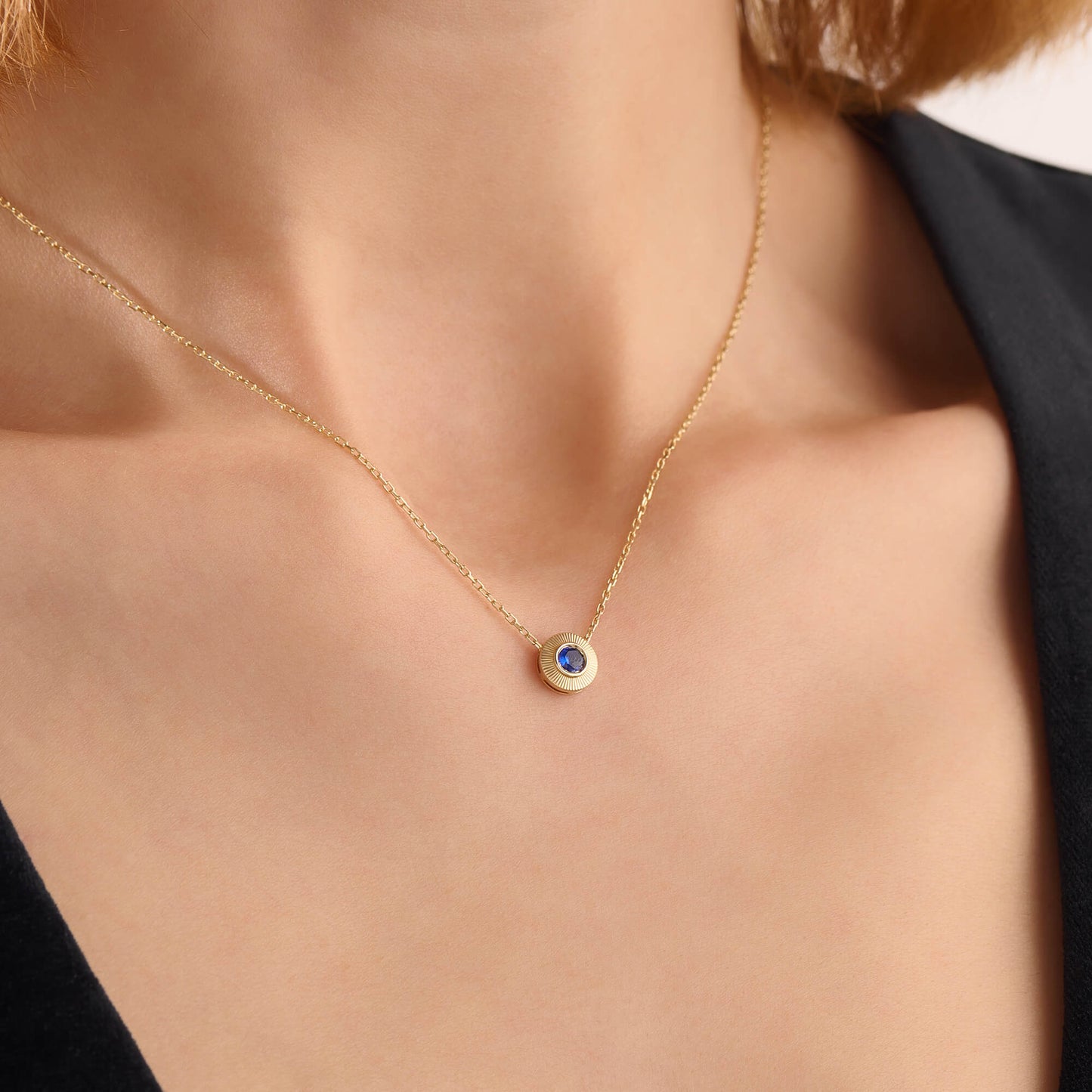 Bezel Sapphire Necklace in Gold