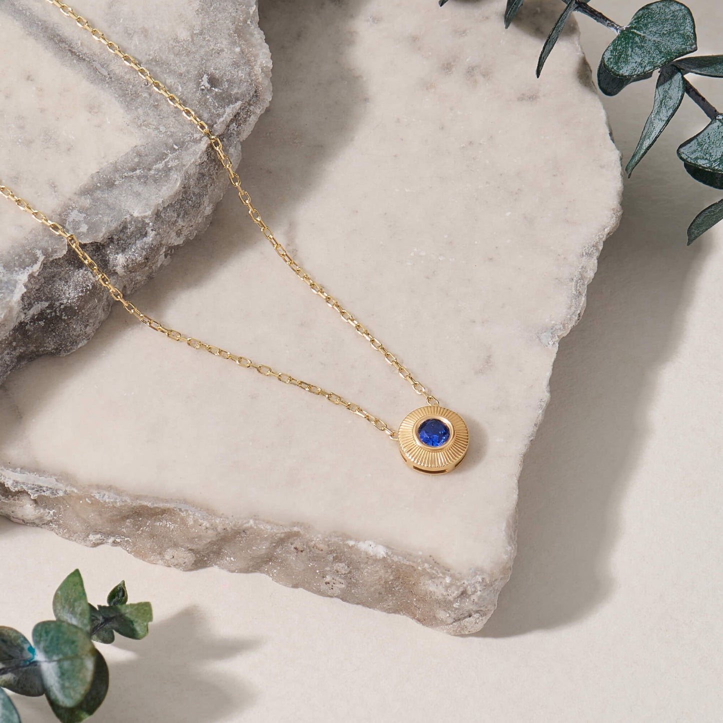 Bezel Sapphire Necklace in Gold