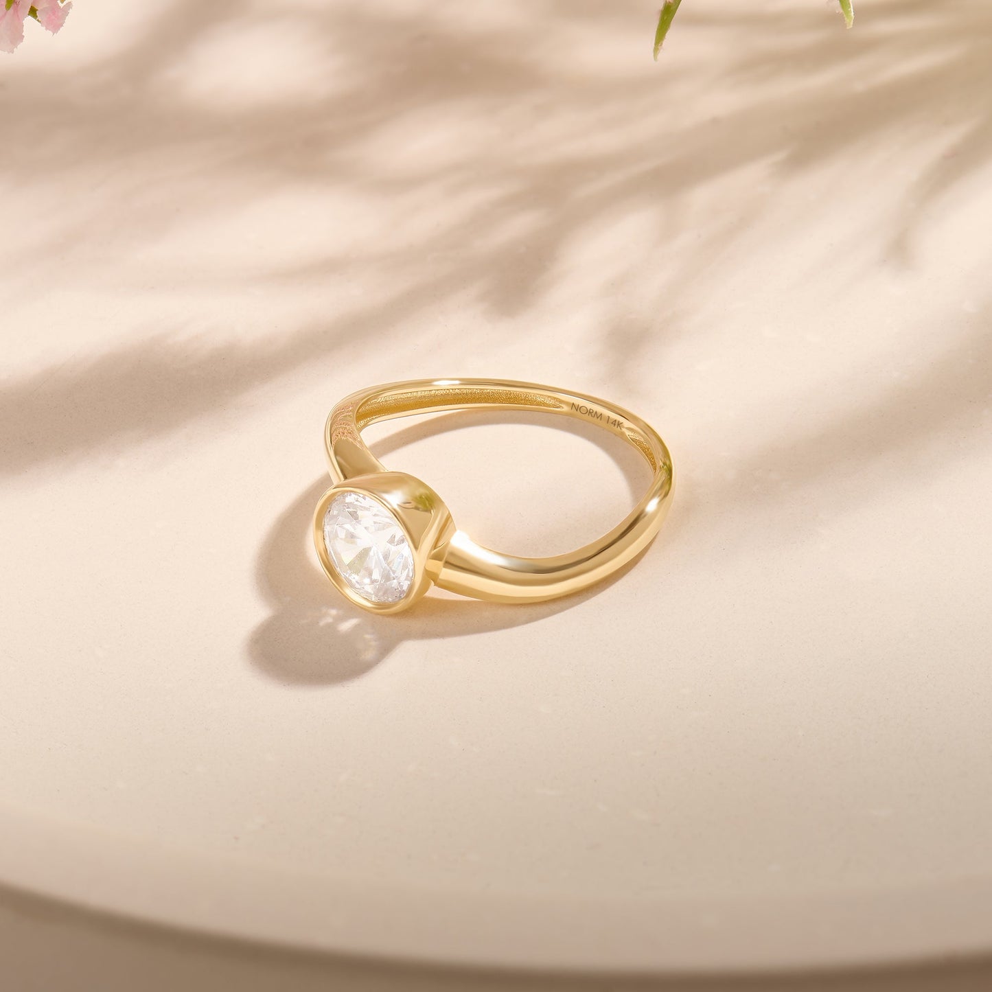 Bezel Solitaire Wave Ring in Gold