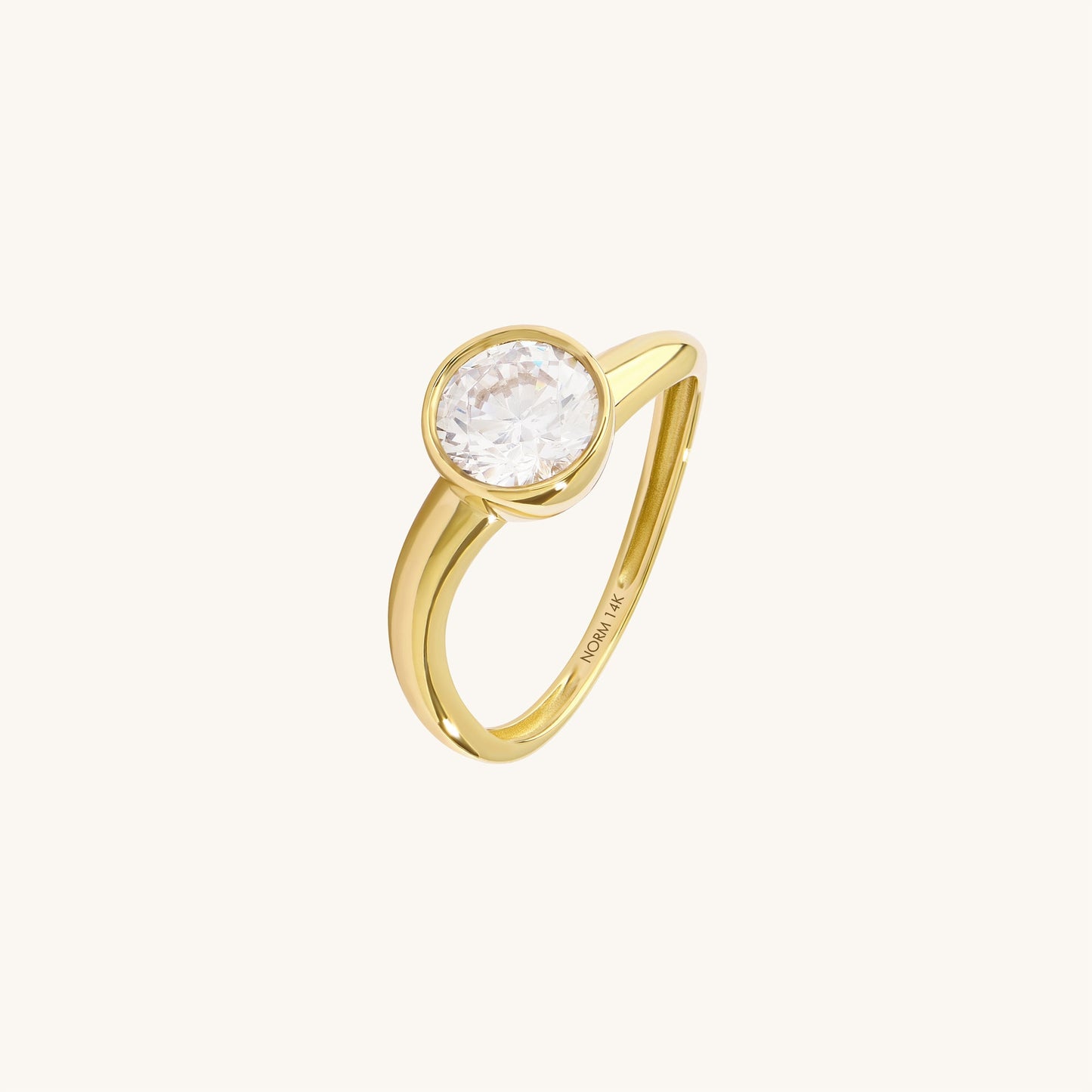 Bezel Solitaire Wave Ring in Gold