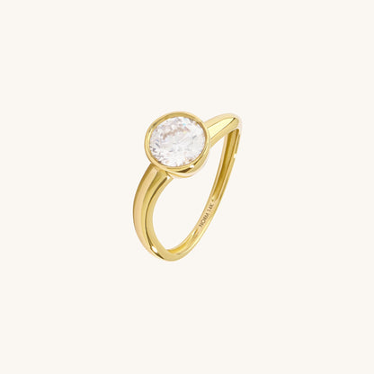 Bezel Solitaire Wave Ring in Gold