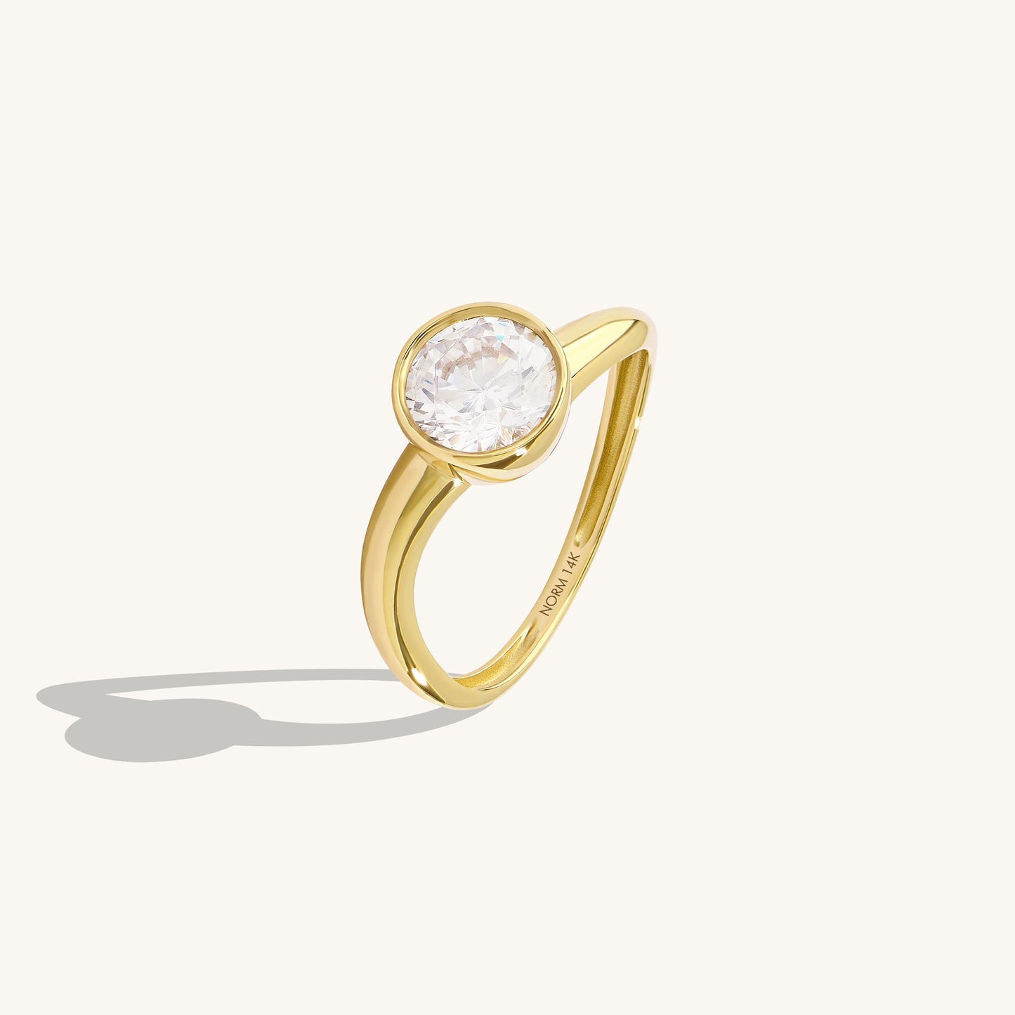 Bezel Solitaire Wave Ring in Gold