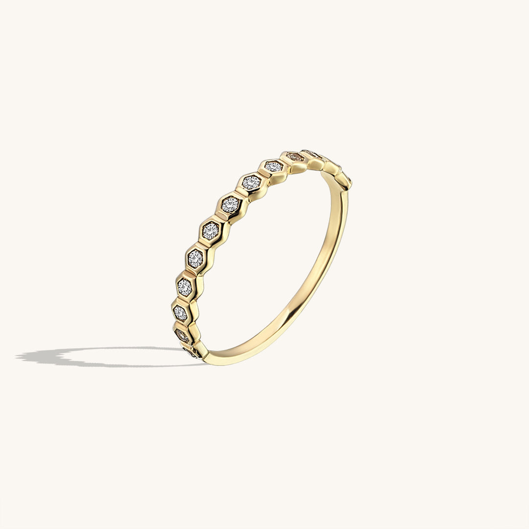 Bezel Pave Band Ring in Gold