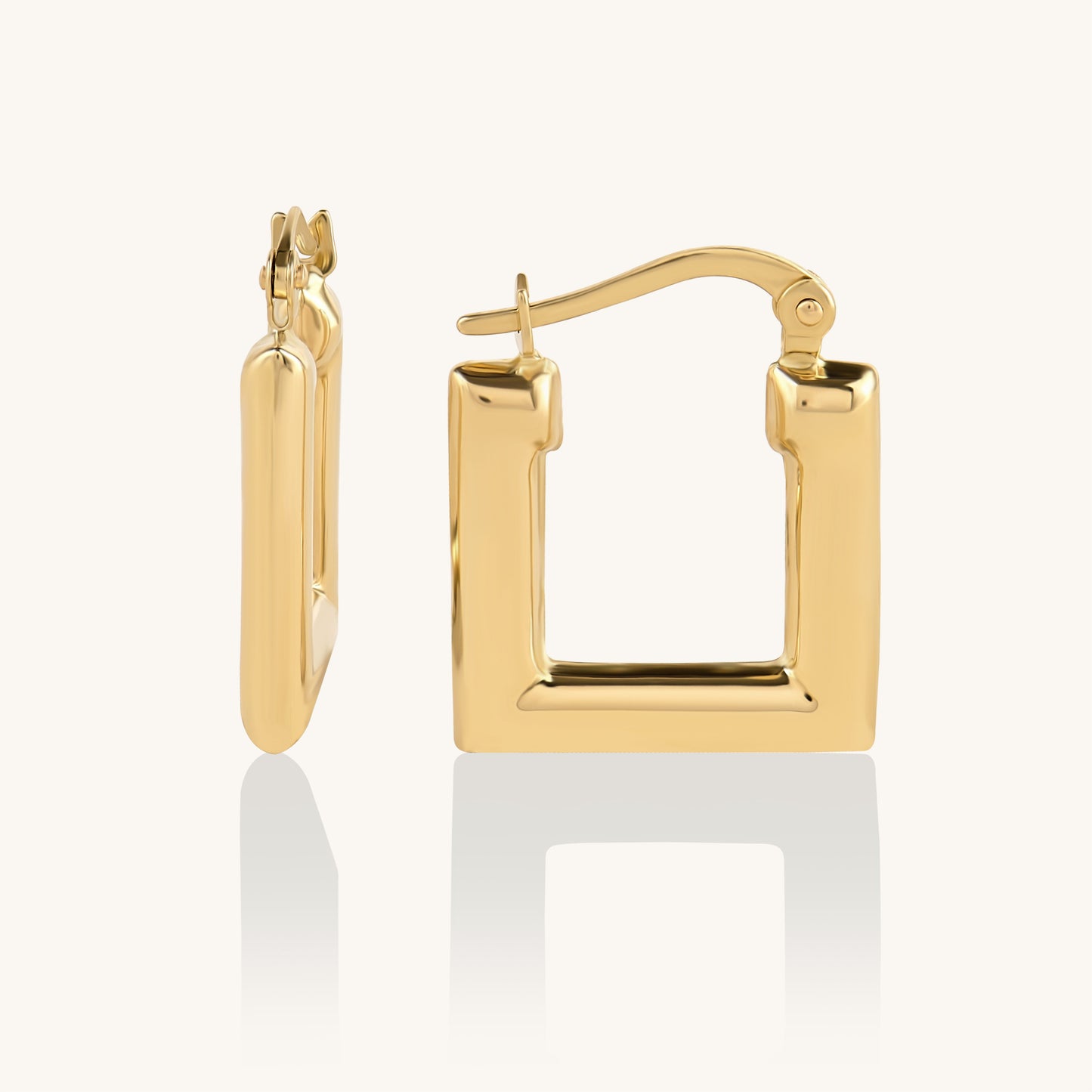 Block Hoop Earrings in Gold