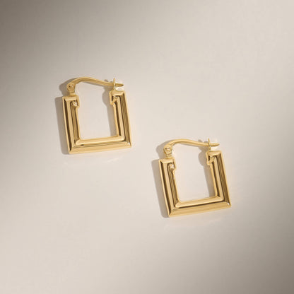 Block Hoop Earrings in Gold