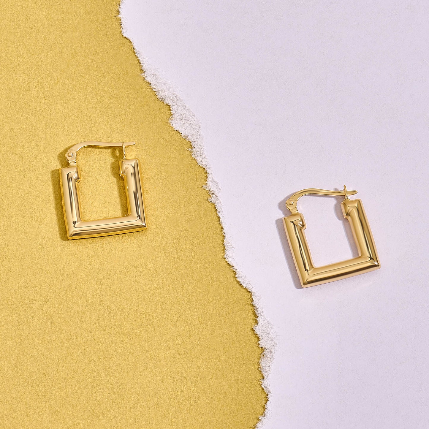 Block Hoop Earrings in Gold
