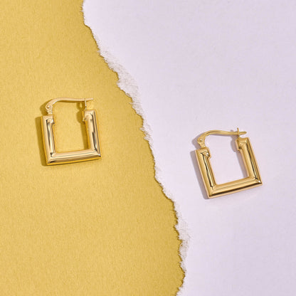 Block Hoop Earrings in Gold
