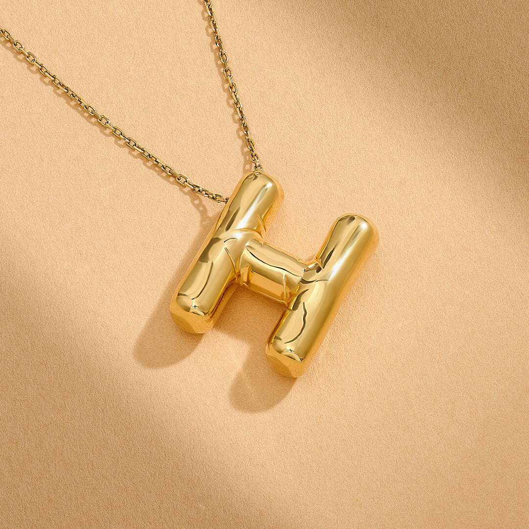 Bubble Letter Necklace in Gold