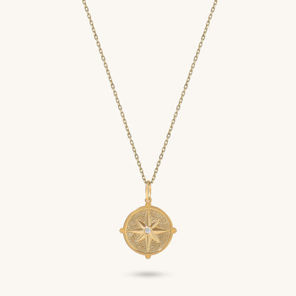 Compass Coin Necklace in Gold