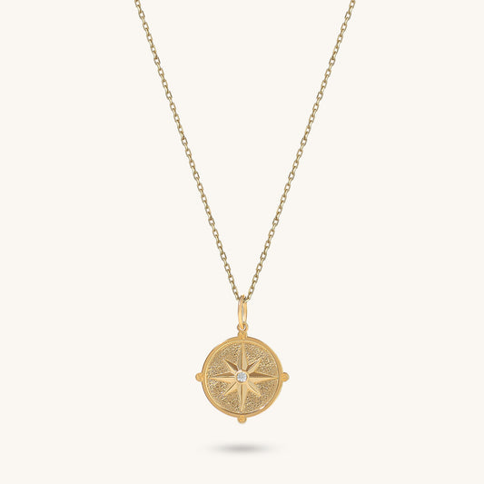 Compass Coin Necklace in Gold