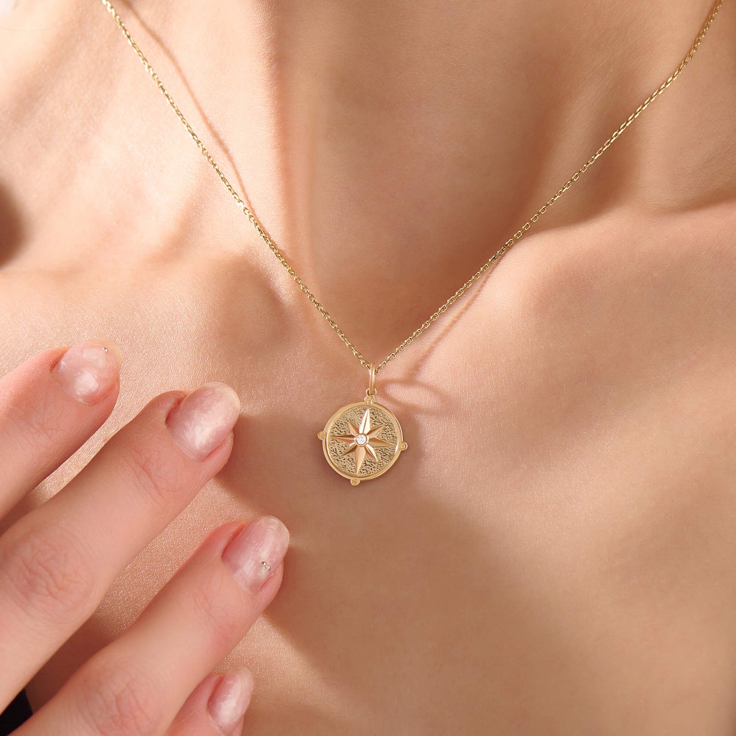 Compass Coin Necklace in Gold
