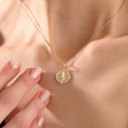 Compass Coin Necklace in Gold