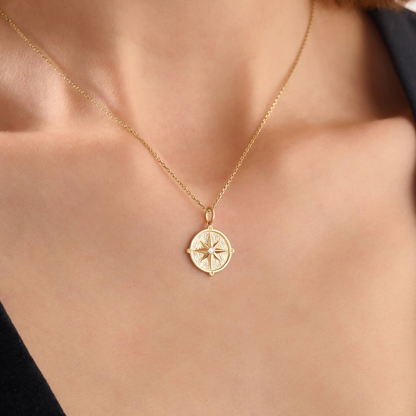 Compass Coin Necklace in Gold