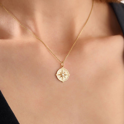 Compass Coin Necklace in Gold
