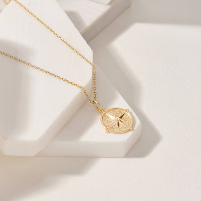 Compass Coin Necklace in Gold