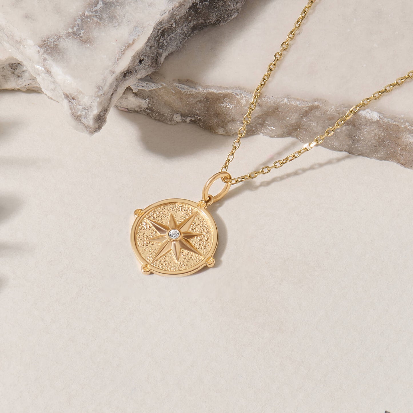 Compass Coin Necklace in Gold
