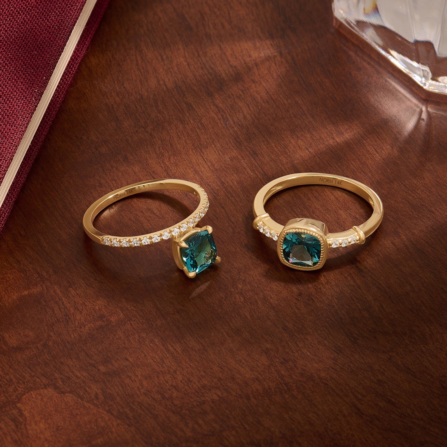 Cushion Blue Topaz Solitaire Ring in Gold