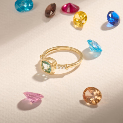 Cushion Mint Sapphire Solitaire Ring in Gold