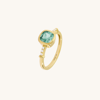Cushion Mint Sapphire Solitaire Ring in Gold