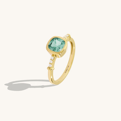 Cushion Mint Sapphire Solitaire Ring in Gold