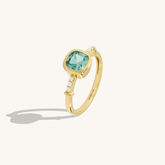 Cushion Mint Sapphire Solitaire Ring in Gold