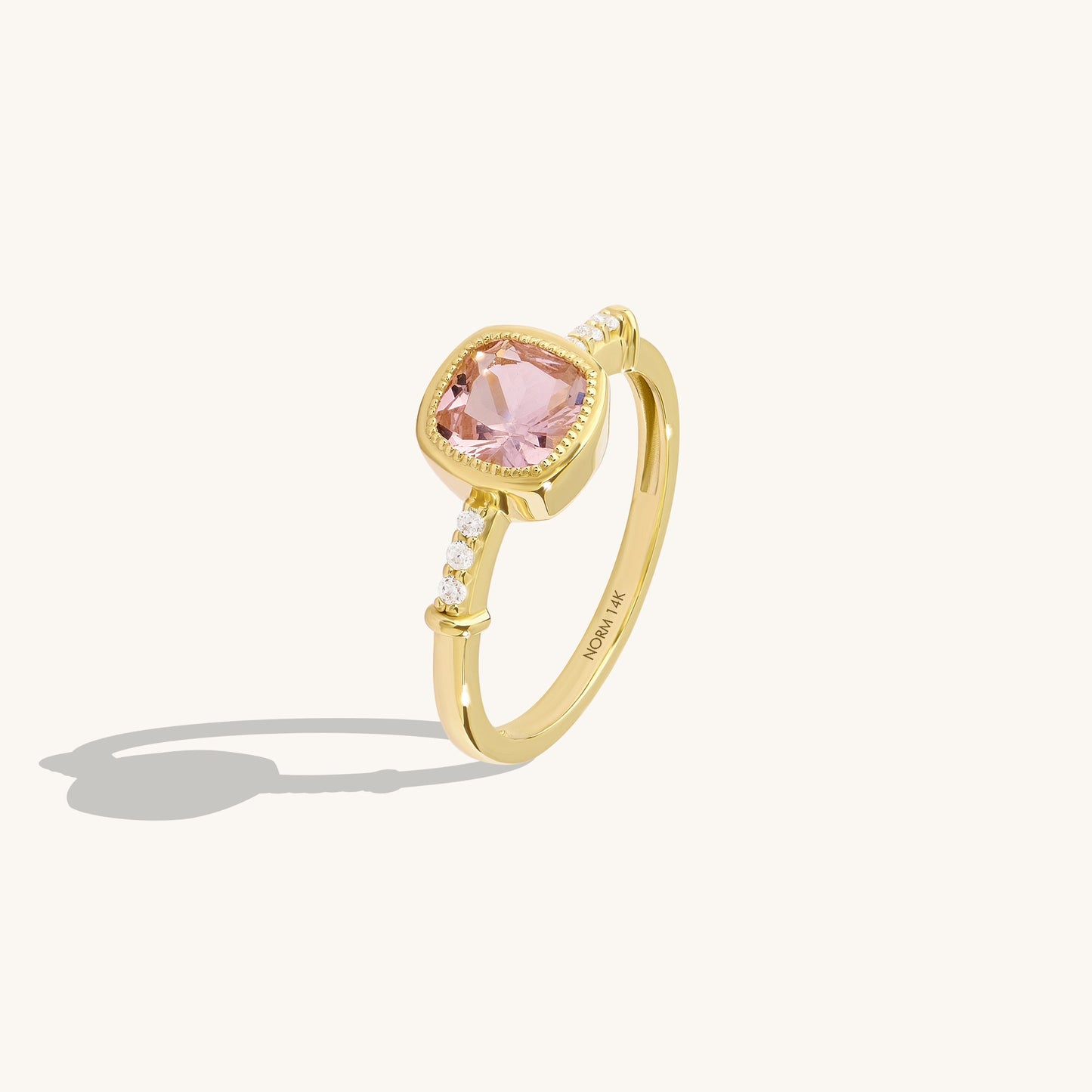 Cushion Morganite Peach Solitaire Ring in Gold