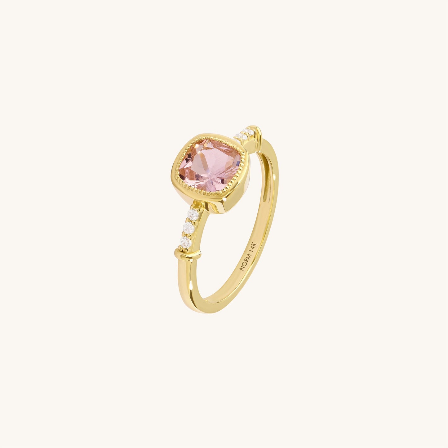 Cushion Morganite Peach Solitaire Ring in Gold