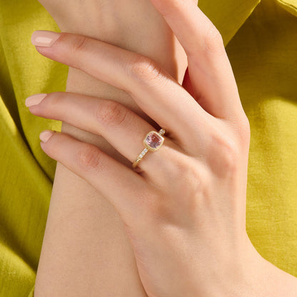 Cushion Morganite Peach Solitaire Ring in Gold