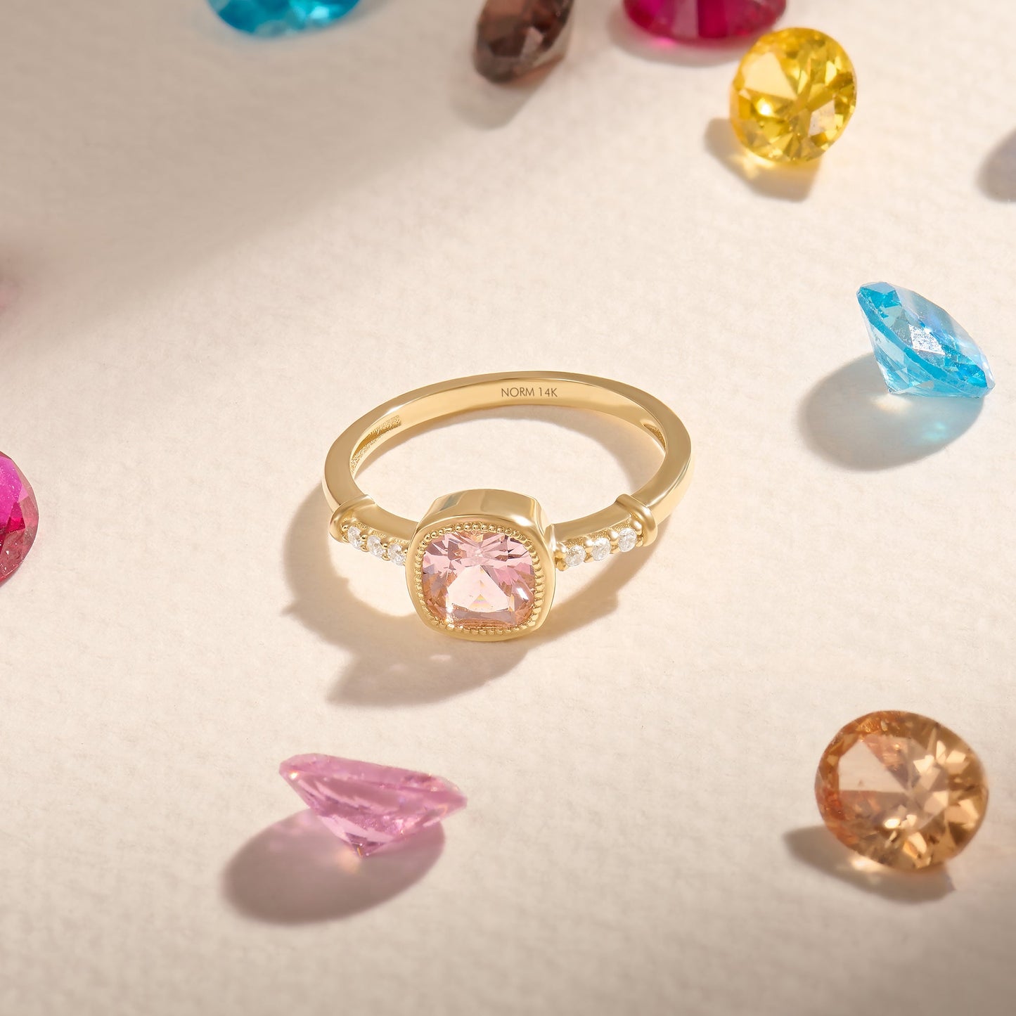 Cushion Morganite Peach Solitaire Ring in Gold