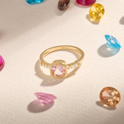 Cushion Morganite Peach Solitaire Ring in Gold