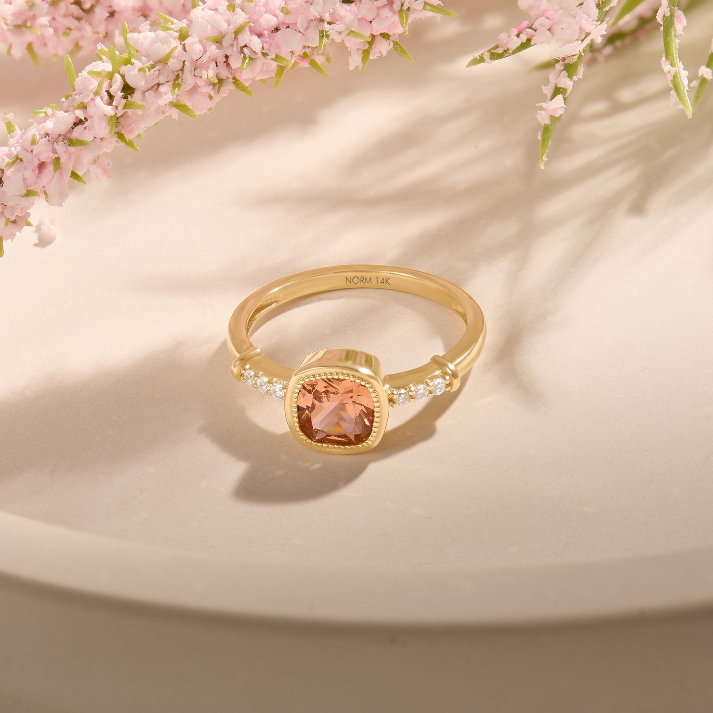 Cushion Padparadscha Solitaire Ring in Gold