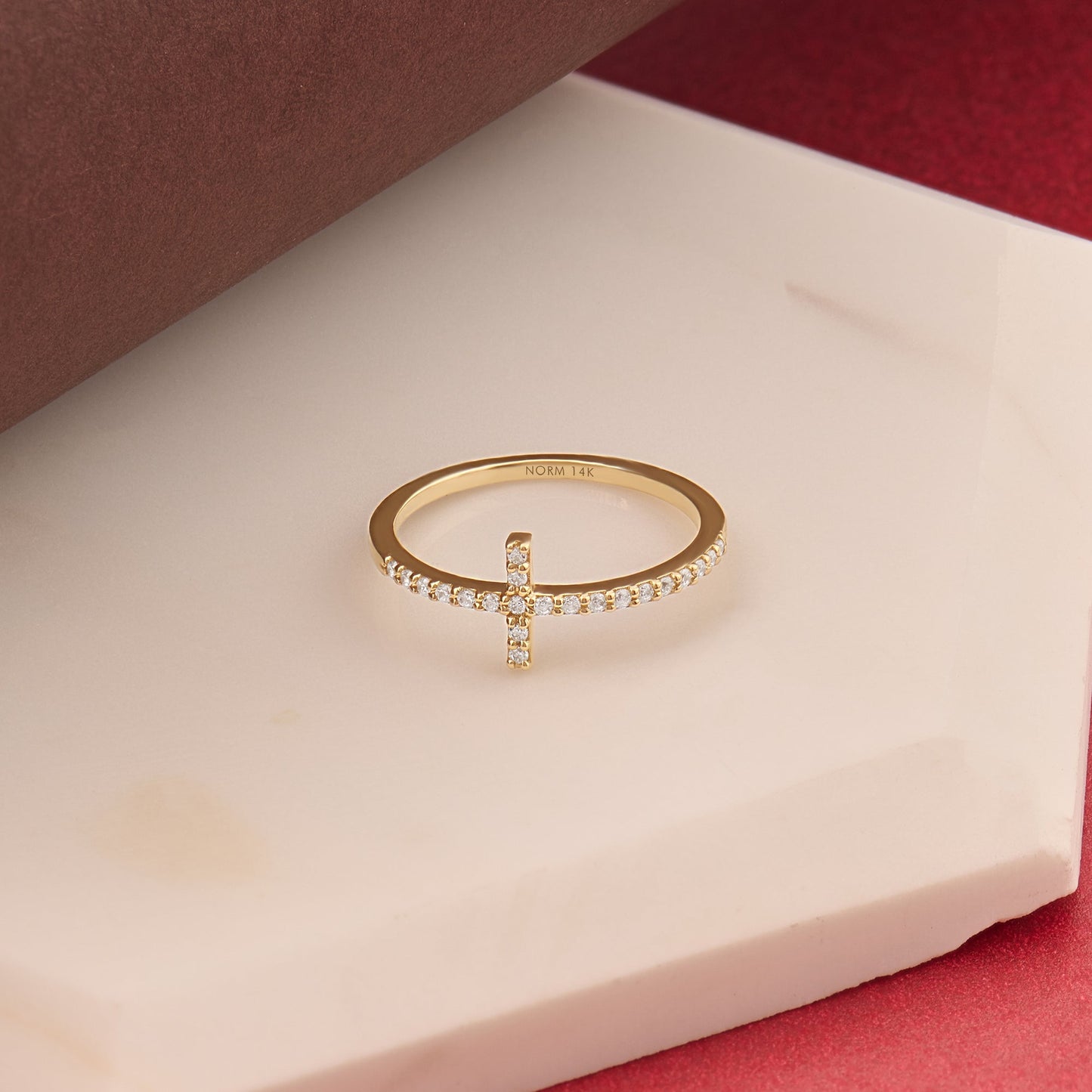 Dainty Pave Cross Ring in Gold