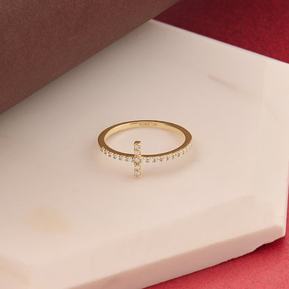 Dainty Pave Cross Ring in Gold