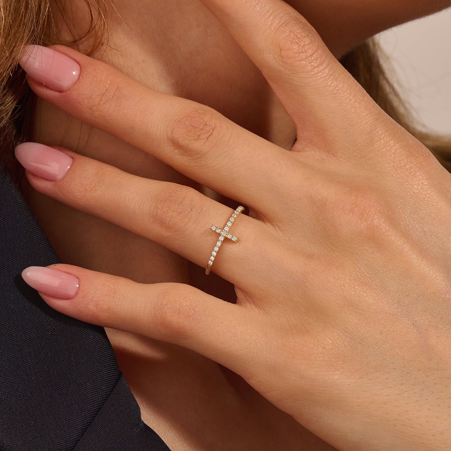 Dainty Pave Cross Ring in Gold