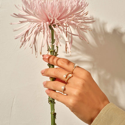 Dainty Pearl Engagement Ring in Gold