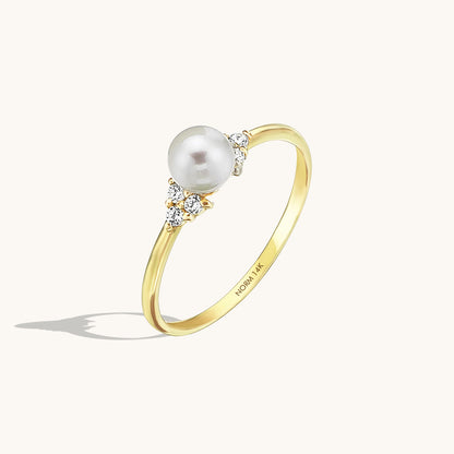 Dainty Pearl Engagement Ring in Gold